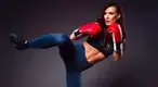 Natalie Burn performing a kickboxing workout