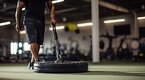 Fit man setting up for a landmine workout in the gym