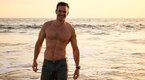 Actor Luke Cook's muscular chest after taking a swim at the beach