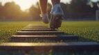 Athlete wearing cleates using agility ladder drills to improve sports performance